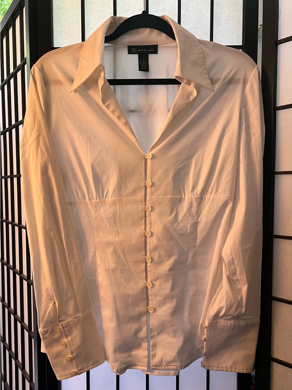 INC International Concepts Tie-Back Button Down Blouse - White
